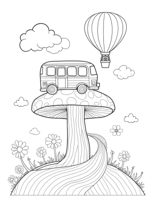 Bus-Shaped Treehouse on a Giant Mushroom