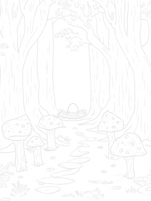 Magical Mushroom Forest with Oversized Acorns