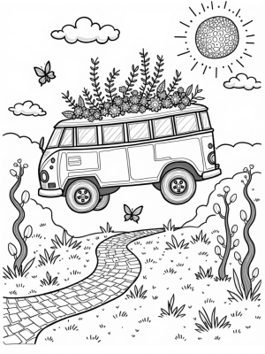 Floating Garden Bus with Butterflies and Musical Trees
