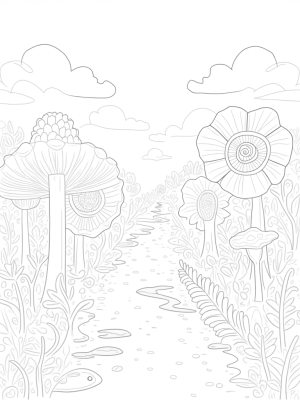 Oversized Flower Garden with Whimsical Mushroom Table