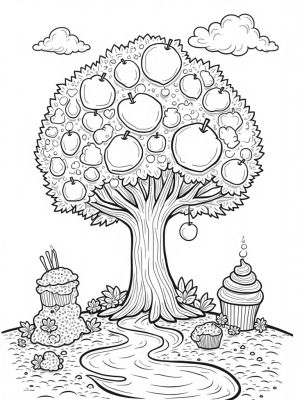 Fruit Tree with Chocolate River and Cupcake Mountain