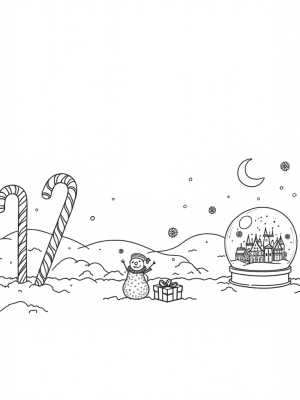 Candy Cane Forest with Snow Globe and Snowman
