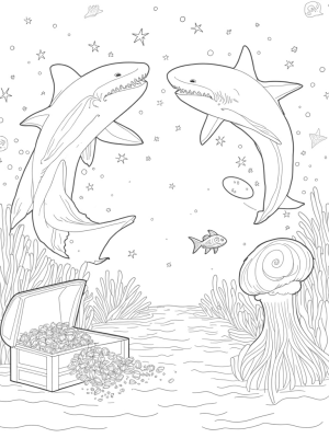 Underwater Carnival with Colorful Sharks and Jellyfish
