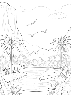 Triceratops by the Volcanic Spring in a Prehistoric Jungle