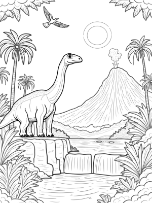 Brontosaurus and Pterodactyls in a Prehistoric Jungle