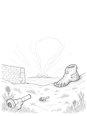 Colossal Titan's Foot Over Wildflowers