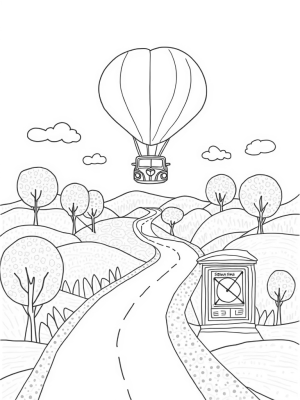 Giant Bus-Shaped Hot Air Balloon Over a Colorful Cityscape
