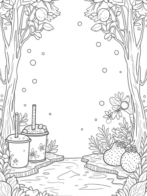 Boba Tea Garden with Giant Cups and Fruity Vines