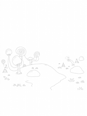 Colossal Mushrooms and a Serene River in the Forest Glade
