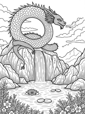 Majestic Dragon Coiled Around a Mountain Peak