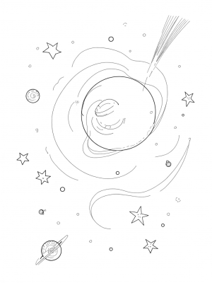 Vibrant Galaxy with Spiraling Stars and a Radiant Planet