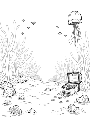 Underwater Garden with Coral and Jellyfish