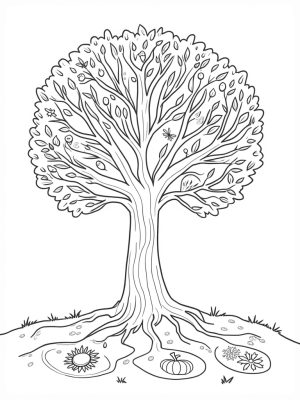 Four Seasons Tree with Seasonal Symbols