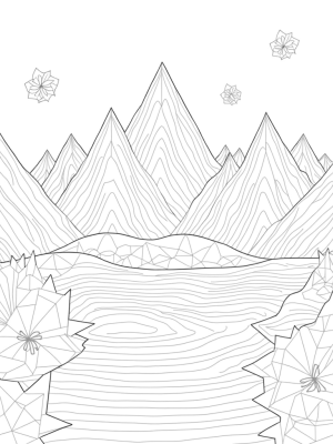 Geometric Triangle Landscape with Mountains and Lake