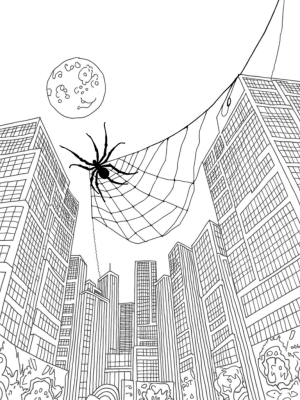 Cityscape Spider Web with Graffiti Art