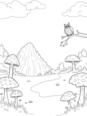 Oversized Mushrooms and a Gruffalo Rock in a Magical Forest Clearing