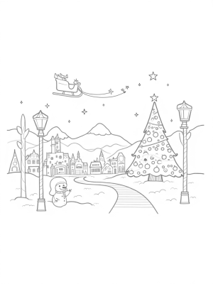 Holiday Village with Gingerbread Houses and Snowman