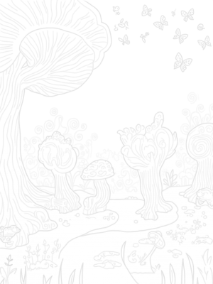 Giant Mushrooms and Playful Butterflies in the Forest