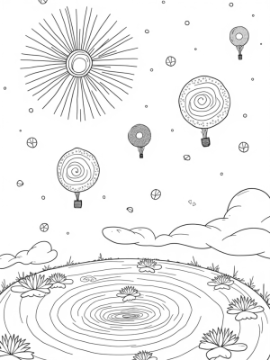 Celestial Garden with Floating Orbs and Spirals