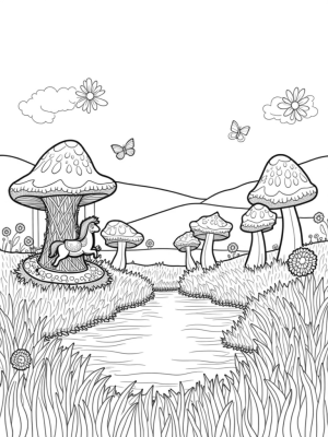 Giant Mushrooms and a Flower Carousel