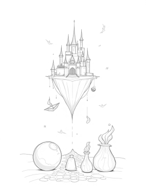Floating Castle with Enchanted Candles and Potion Bottles