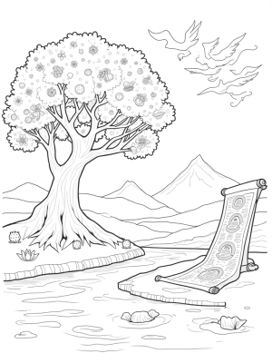 Majestic Tree of Life with River and Scroll