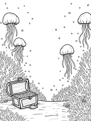 Underwater Garden with Jellyfish and Treasure Chest