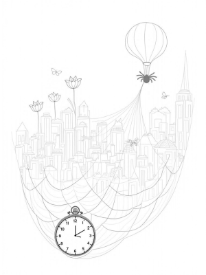 Sky High City with Spider Webs and Tulips