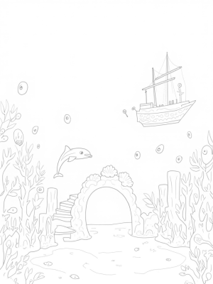 Underwater City with Dolphins and a Sunken Ship