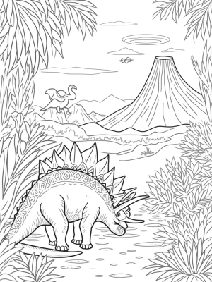 Ancient Jungle with Stegosaurus and Triceratops