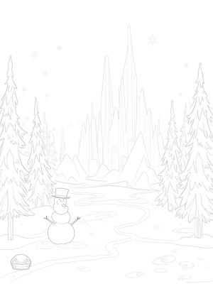 Frozen Forest with Ice Castle and Snowman
