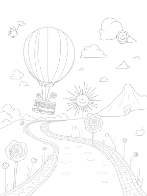 Bus-Shaped Hot Air Balloon Floating Among Clouds