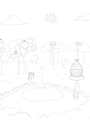 Fruit Orchard with Candy Canes and Cupcakes