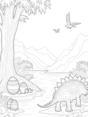 Prehistoric Jungle with Dino Eggs and Pterodactyls