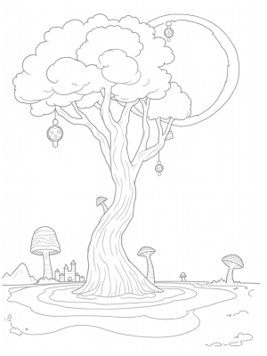Mystical Tree of Light with Floating Castles