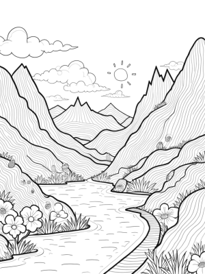Curvy Hills and Jagged Mountains Landscape