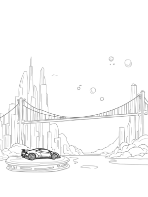 Futuristic City with Lamborghini and Floating Bridge