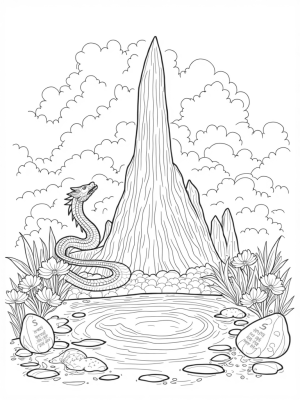 Majestic Dragon Coiled Around a Crystal Mountain