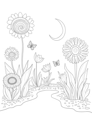 A Whimsical Garden of Giant Flowers and Butterflies