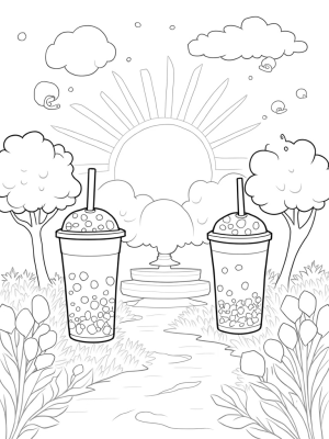 Boba Tea Garden with Tapioca Pearl Fountain