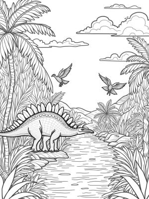 Colossal Stegosaurus in a Prehistoric Jungle