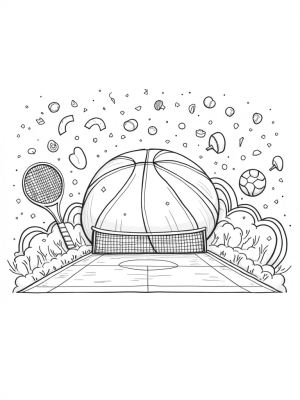 Whimsical Sports Arena with Giant Equipment