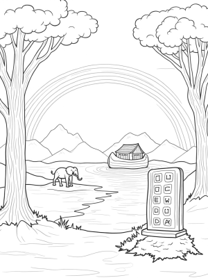 Majestic Mountain Landscape with a Radiant Ark and Silhouetted Animals