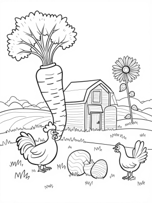 Giant Carrot Tower and Pumpkin Barn Farm Scene