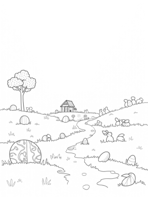 Giant Carrot and Decorated Eggs in a Meadow