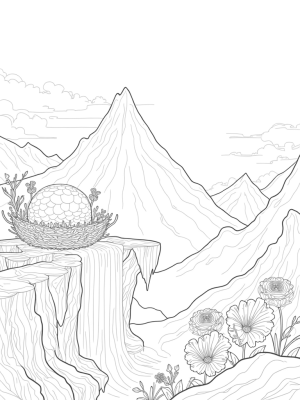 Mountain Landscape with Dragon Egg and Magical Waterfalls