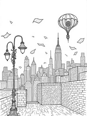 City Skyline with Spider Clock and Graffiti