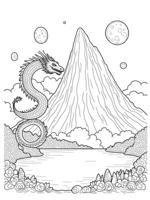 Colossal Dragon Coiled Around a Mountain Peak