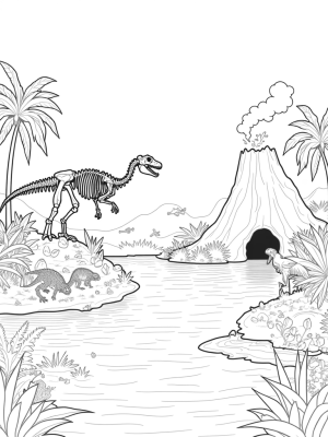 Dinosaur Skeleton in a Prehistoric Jungle