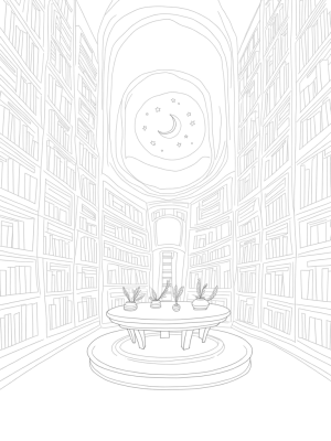 Floating Tomes and Enchanted Quills in a Magical Library